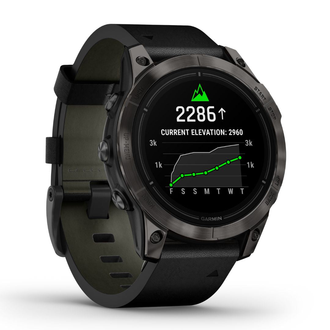 Garmin Epix Pro Gen 2 Sapphire, 47mm, Carbon Grey DLC Titanium and Black Leather Band, AMOLED GPS Smartwatch 010-02803-30