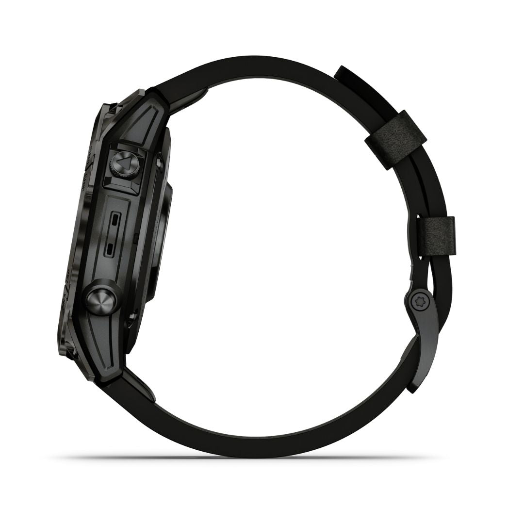 Garmin Epix Pro Gen 2 Sapphire, 47 mm, hiilenharmaa DLC-titaani ja musta nahkaranneke, AMOLED GPS-älykello 010-02803-30