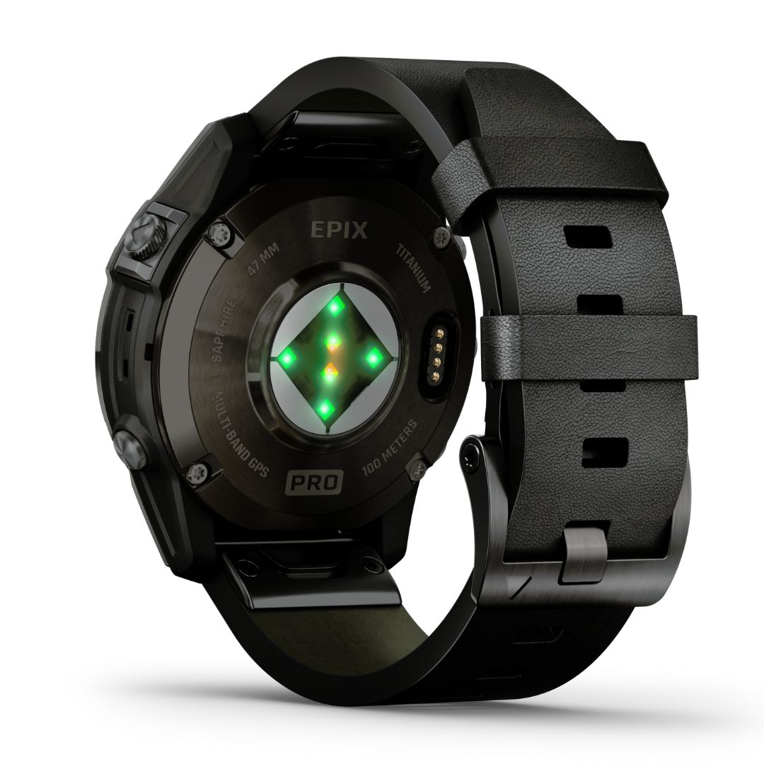 Garmin Epix Pro Gen 2 Sapphire, 47 mm, hiilenharmaa DLC-titaani ja musta nahkaranneke, AMOLED GPS-älykello 010-02803-30