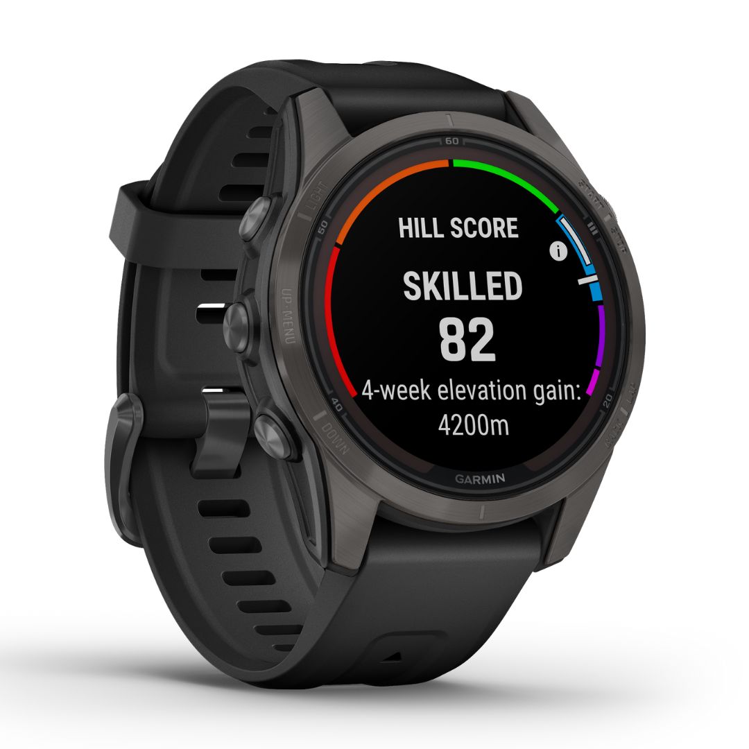 Garmin Fenix 7S Pro Sapphire Solar, hiilenharmaa DLC titaani ja musta ranneke, multisport-GPS-älykello 010-02776-11