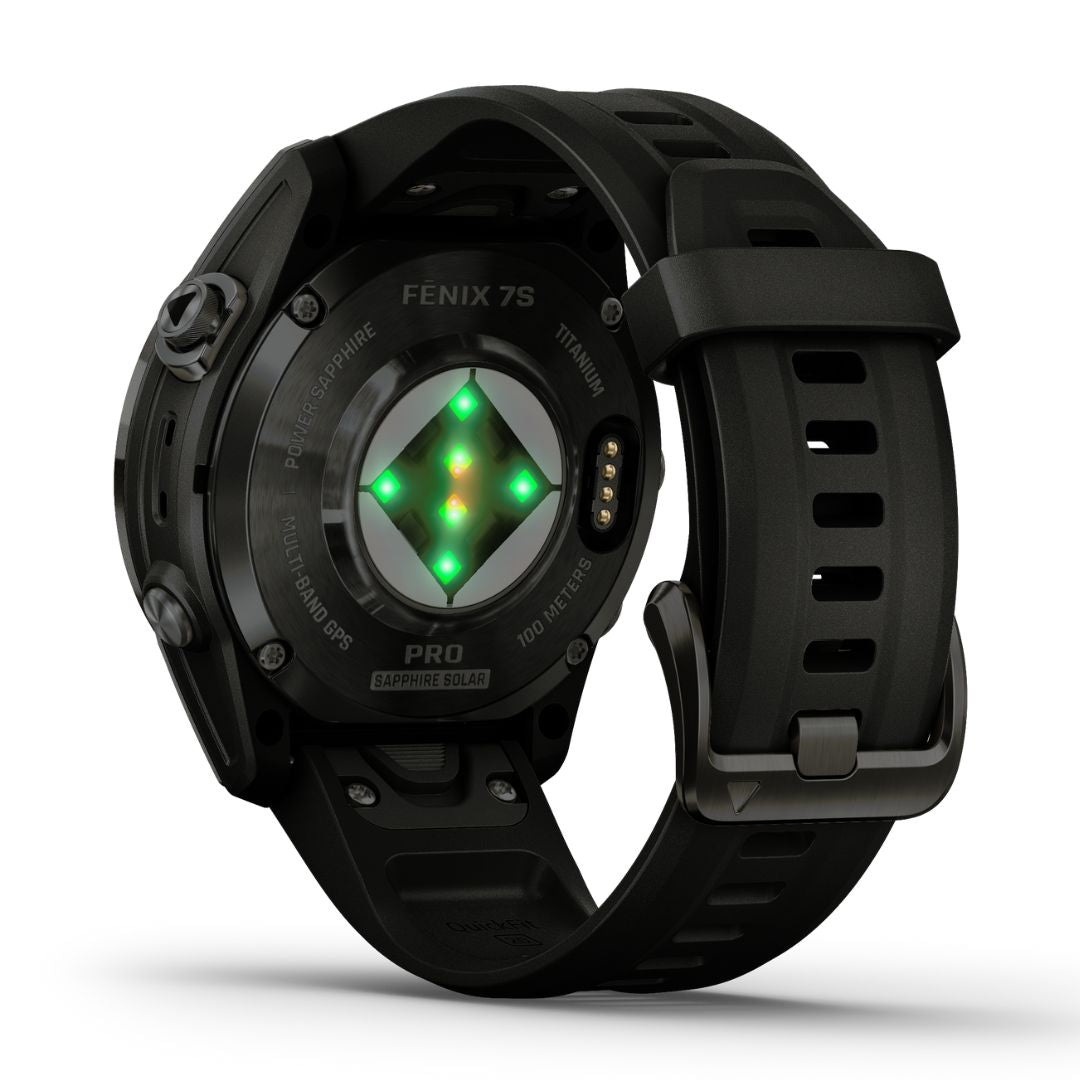 Garmin Fenix 7S Pro Sapphire Solar, hiilenharmaa DLC titaani ja musta ranneke, multisport-GPS-älykello 010-02776-11