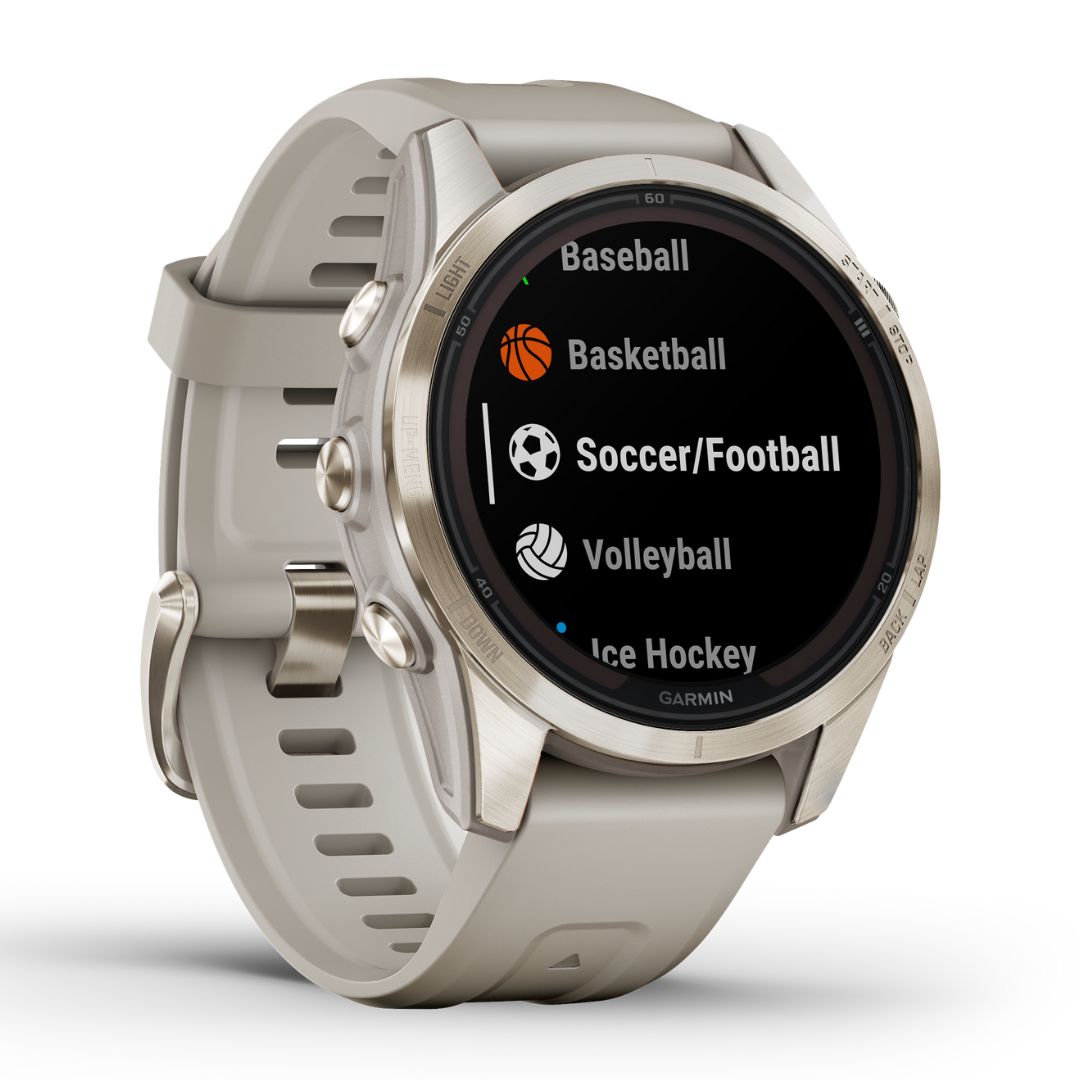 Garmin Fenix 7S Pro Sapphire Solar, kullansävy ja vaaleanharmaa ranneke, multisport-GPS-älykello 010-02776-30