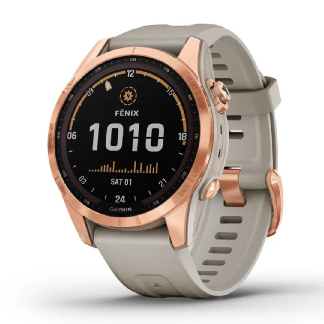 Garmin Fenix 7S Solar, ruusukulta ja vaalean hiekan värinen ranneke 010-02539-11