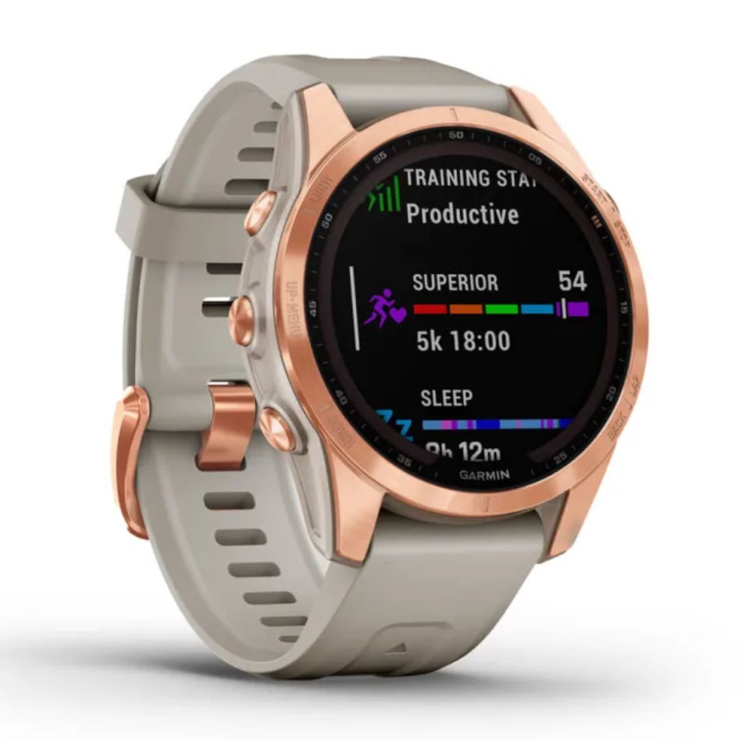 Garmin Fenix 7S Solar, ruusukulta ja vaalean hiekan värinen ranneke 010-02539-11
