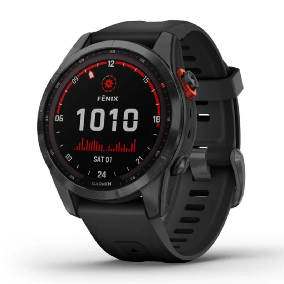 Garmin Fenix 7S Solar, tummanharmaa ja musta ranneke 010-02539-13