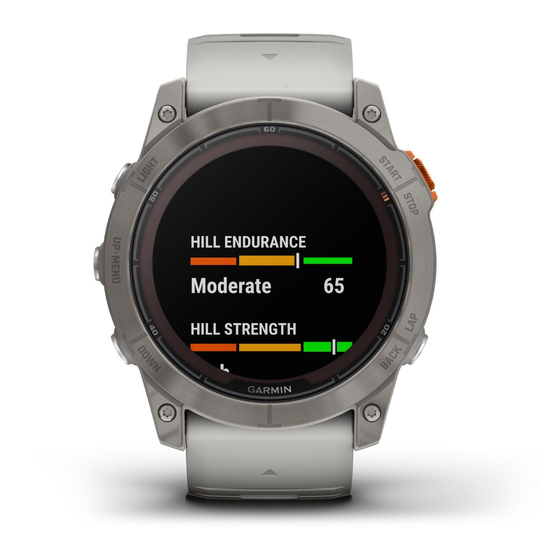 Garmin Fenix 7X Pro Sapphire Solar, titaani ja sumunharmaa/oranssi ranneke, multisport-GPS-älykello 010-02778-15