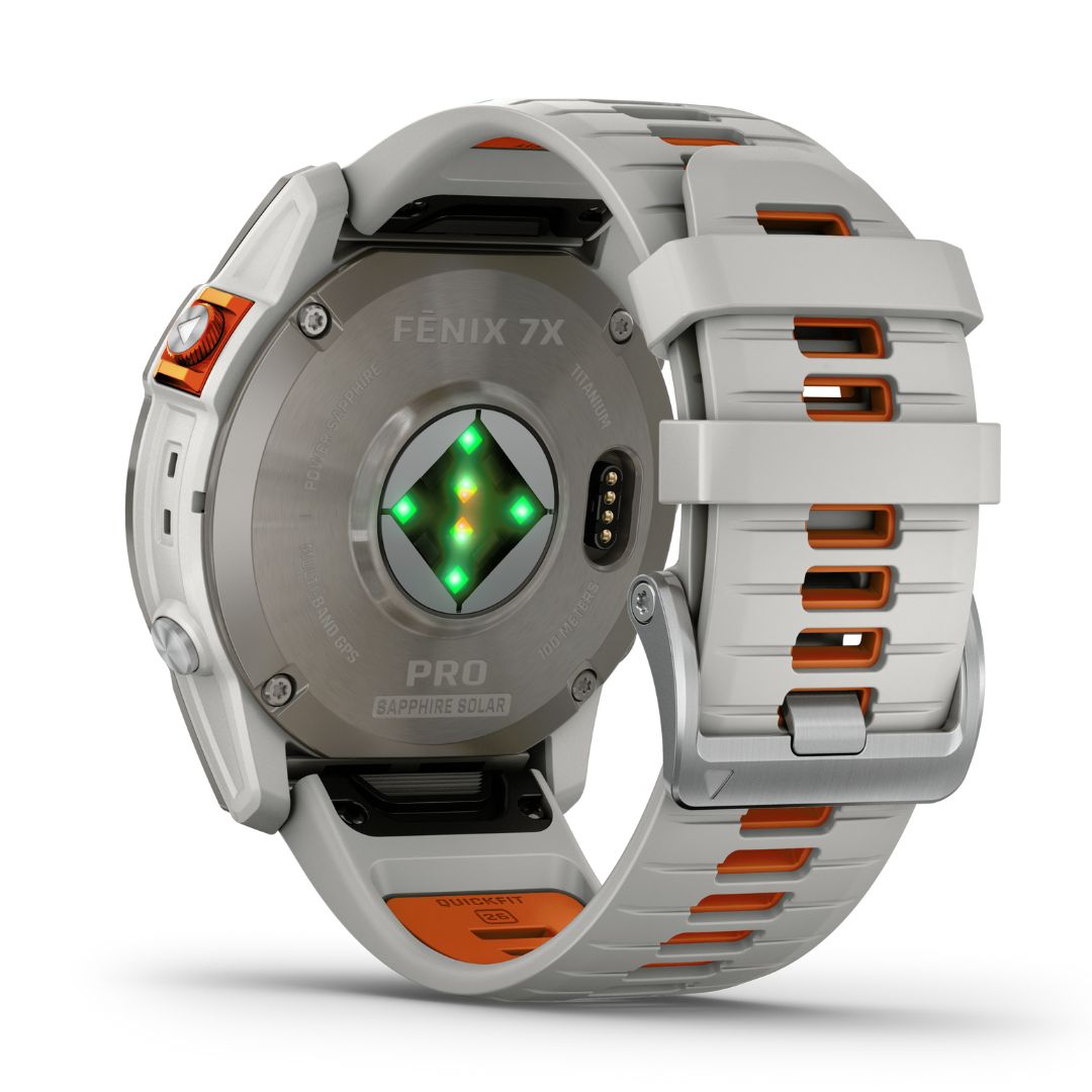 Garmin Fenix 7X Pro Sapphire Solar, titaani ja sumunharmaa/oranssi ranneke, multisport-GPS-älykello 010-02778-15