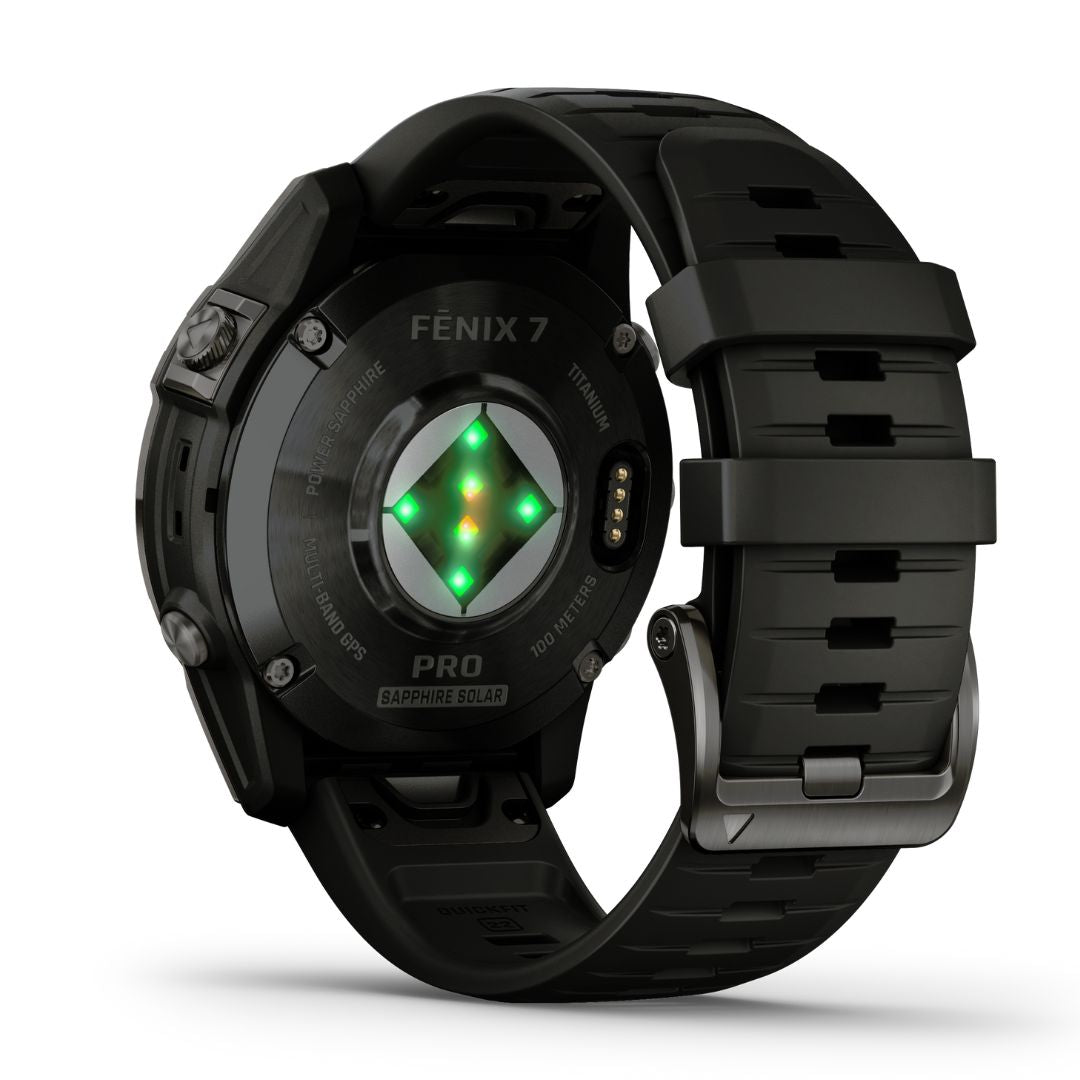 Garmin Fenix 7 Pro Sapphire Solar, hiilenharmaa titaani ja musta ranneke, multisport-GPS-älykello 010-02777-11