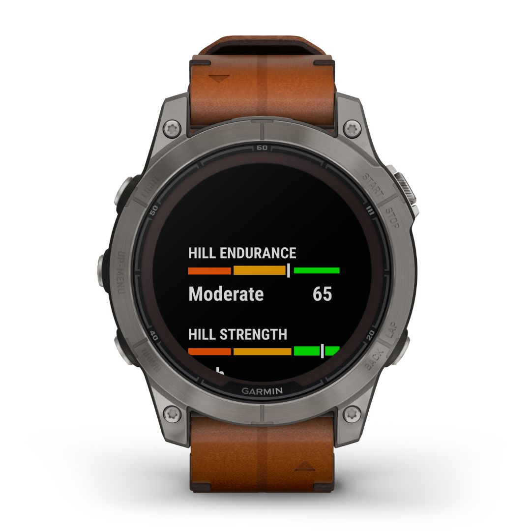 Garmin Fenix 7 Pro Sapphire Solar, titaani ja ruskea nahkaranneke, multisport-GPS-älykello 010-02777-30