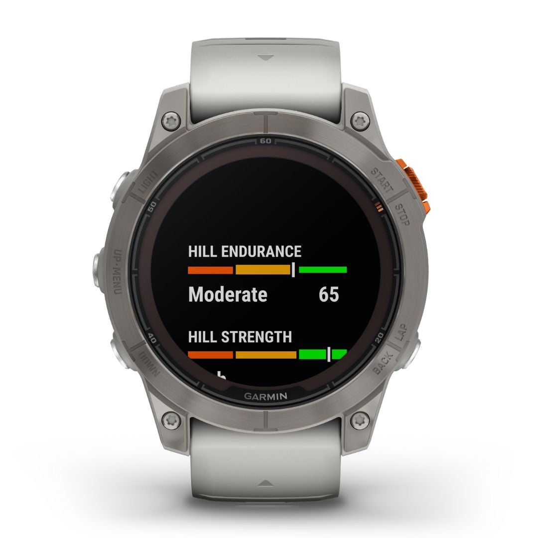 Garmin Fenix 7 Pro Sapphire Solar, titaani ja sumunharmaa/oranssi ranneke, multisport-GPS-älykello 010-02777-21