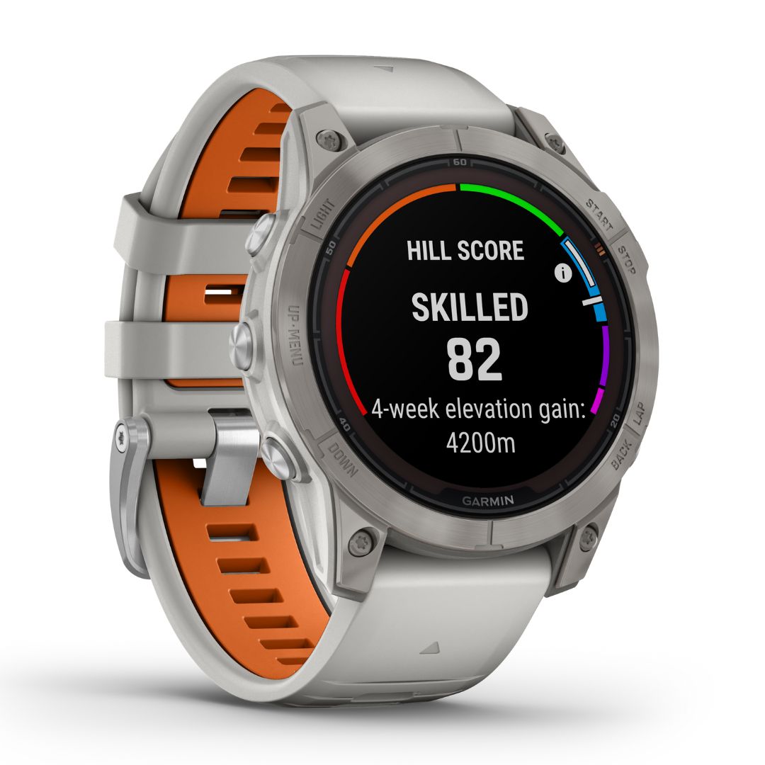 Garmin Fenix 7 Pro Sapphire Solar, titaani ja sumunharmaa/oranssi ranneke, multisport-GPS-älykello 010-02777-21