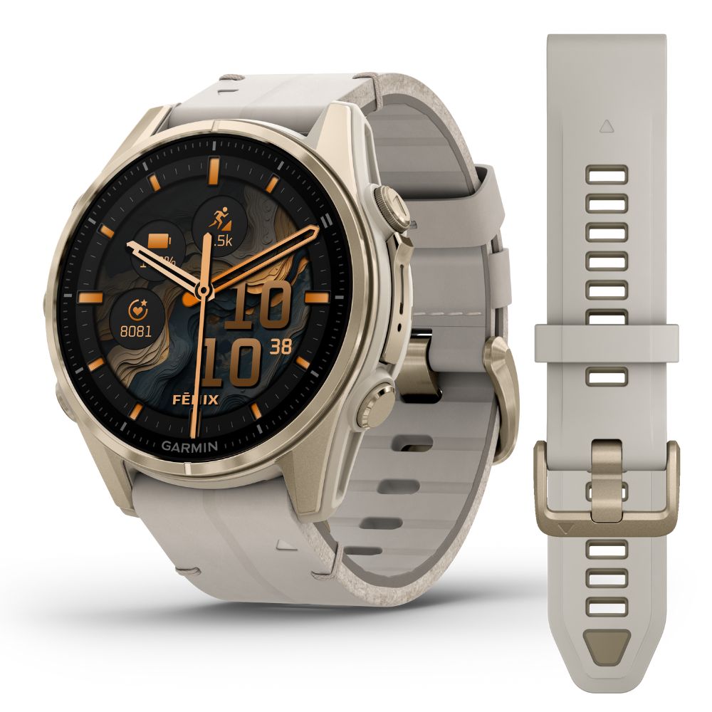 Garmin Fenix 8, 43mm Amoled Sapphire, Soft Gold and Limestone Colore