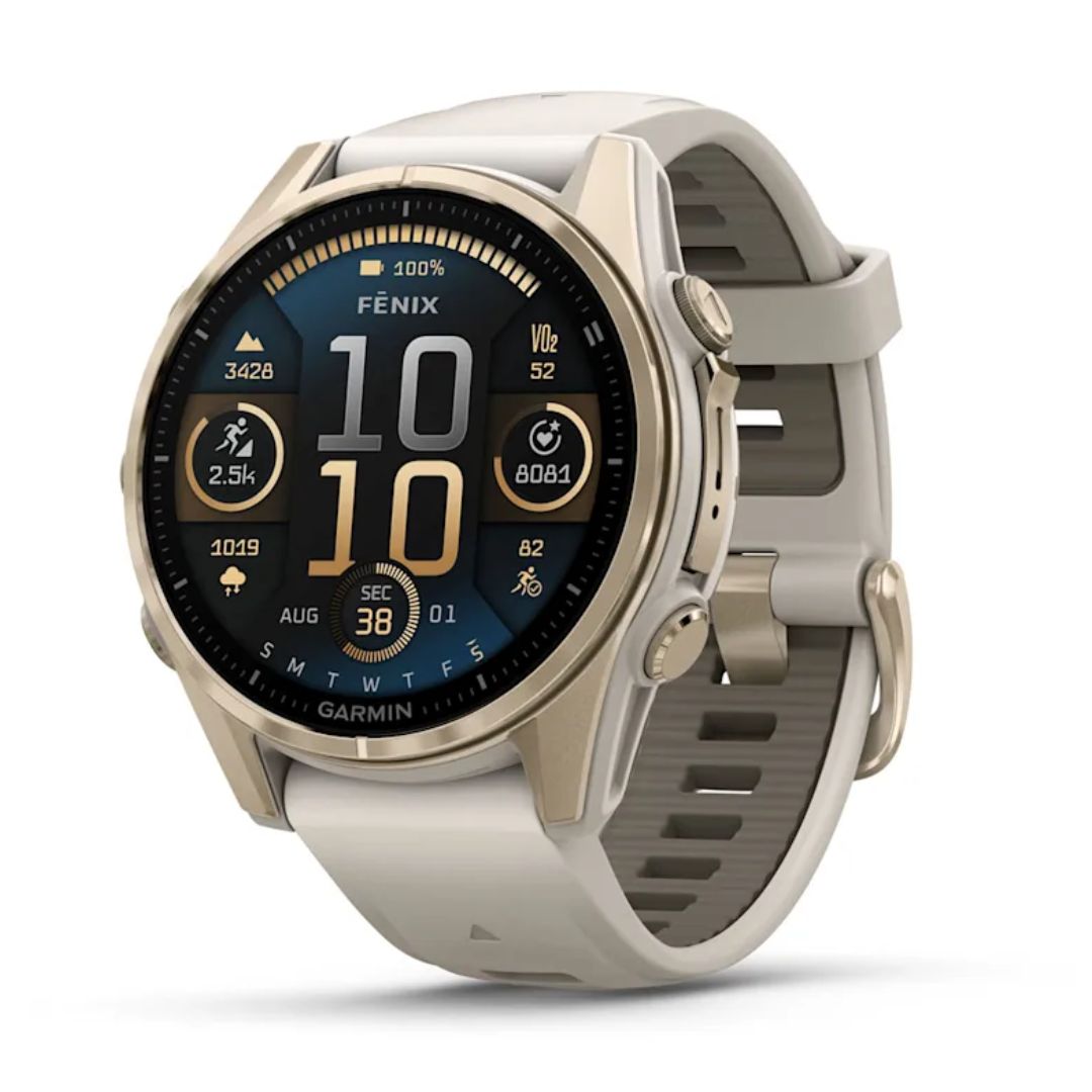 Garmin Fenix 8, 43mm, Sapphire Amoled, vaalea kulta ja sumunharmaa, älykello 010-02903-11