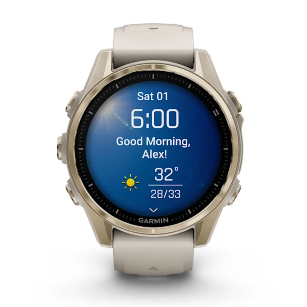 Garmin Fenix 8, 43mm, Sapphire Amoled, vaalea kulta ja sumunharmaa, älykello 010-02903-11