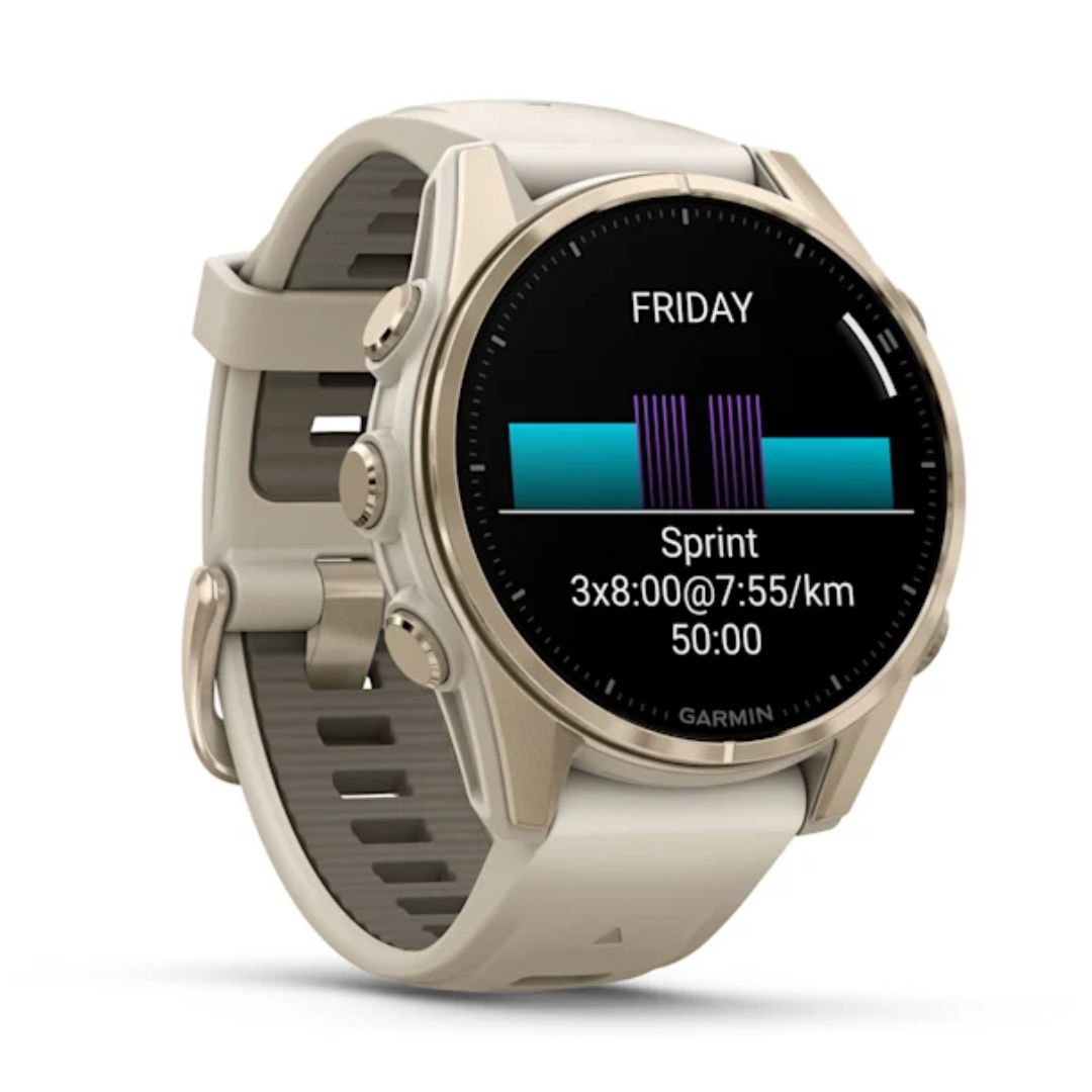Garmin Fenix 8, 43mm, Sapphire Amoled, vaalea kulta ja sumunharmaa, älykello 010-02903-11