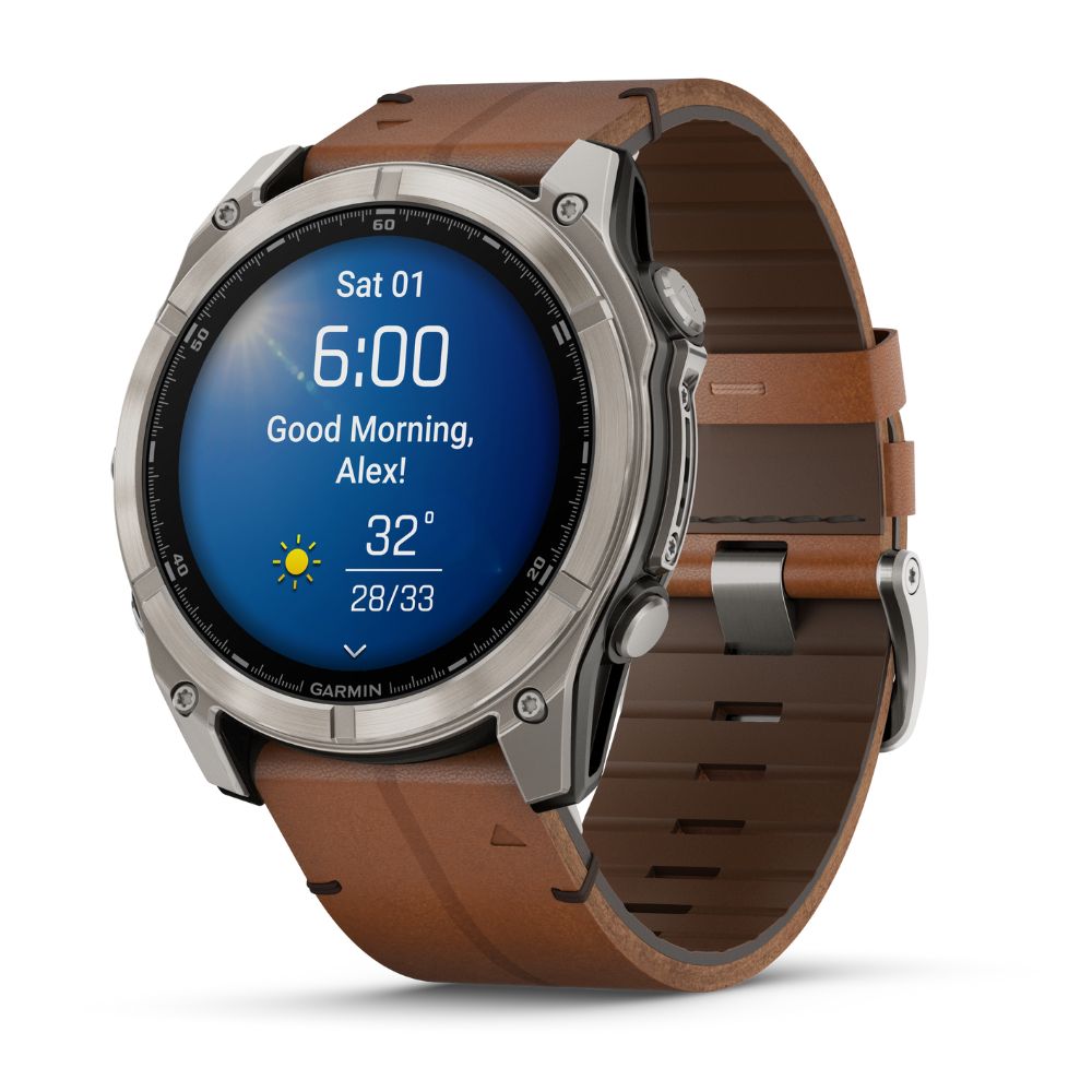 Garmin Fenix 8, 51mm Sapphire Amoled, grafiitinharmaa ja ruskea nahkaranneke, älykello 010-02905-40