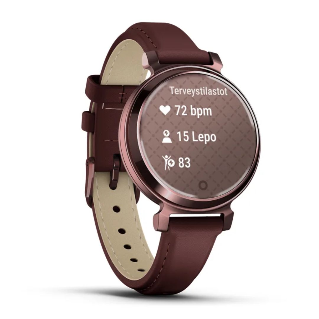 Garmin Lily 2 Classic, tumma pronssi ja tummanpunainen nahkahihna, 010-02839-03