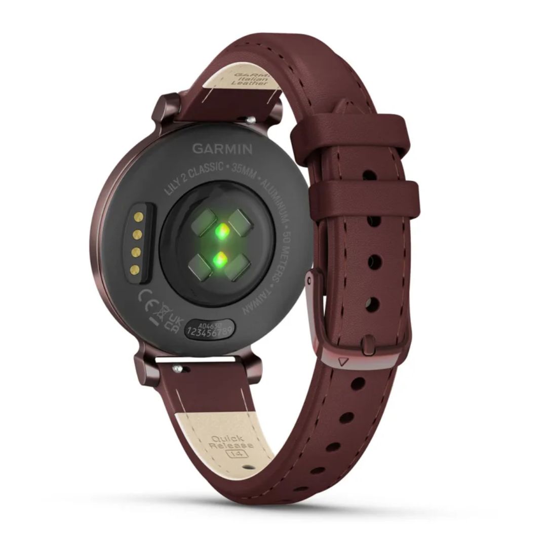 Garmin Lily 2 Classic, tumma pronssi ja tummanpunainen nahkahihna, 010-02839-03