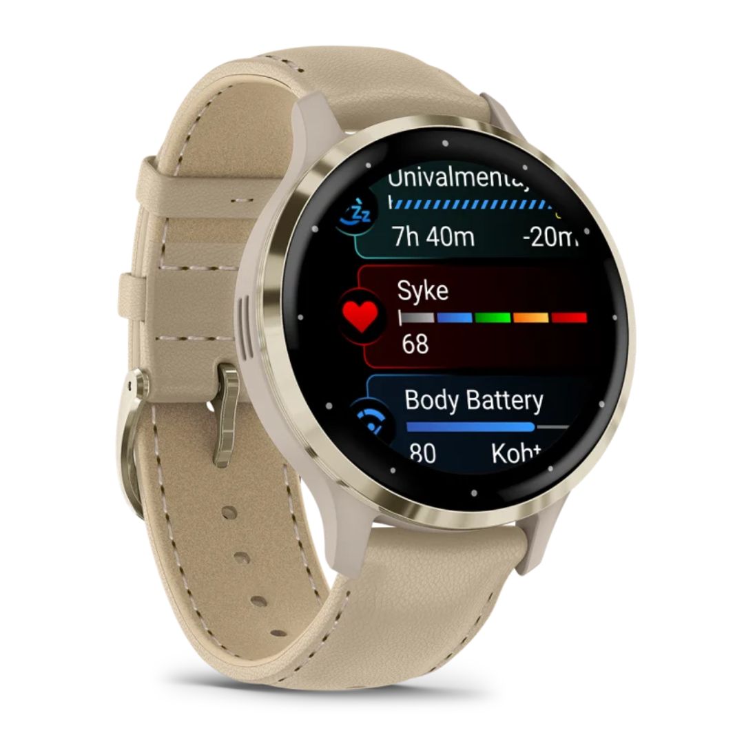 Garmin Venu 3S kullanväri ja viileän harmaa nahkaranneke, Amoled GPS-älykello 010-02785-55