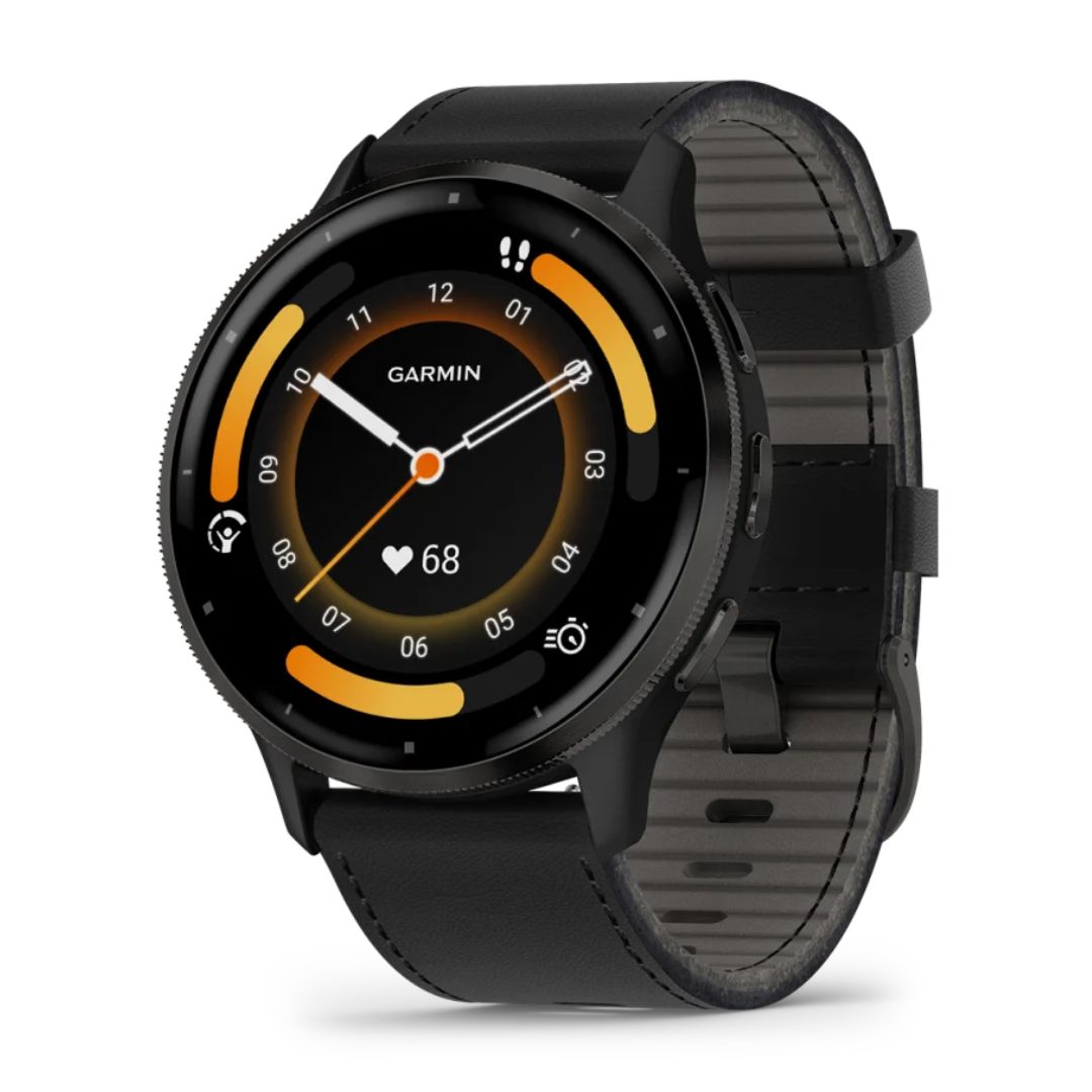 Garmin Venu 3 grafiitinharmaa ja musta nahkaranneke, Amoled GPS-älykello 010-02784-52