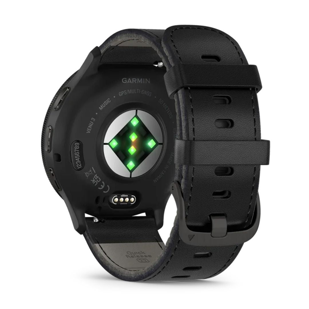 Garmin Venu 3 grafiitinharmaa ja musta nahkaranneke, Amoled GPS-älykello 010-02784-52