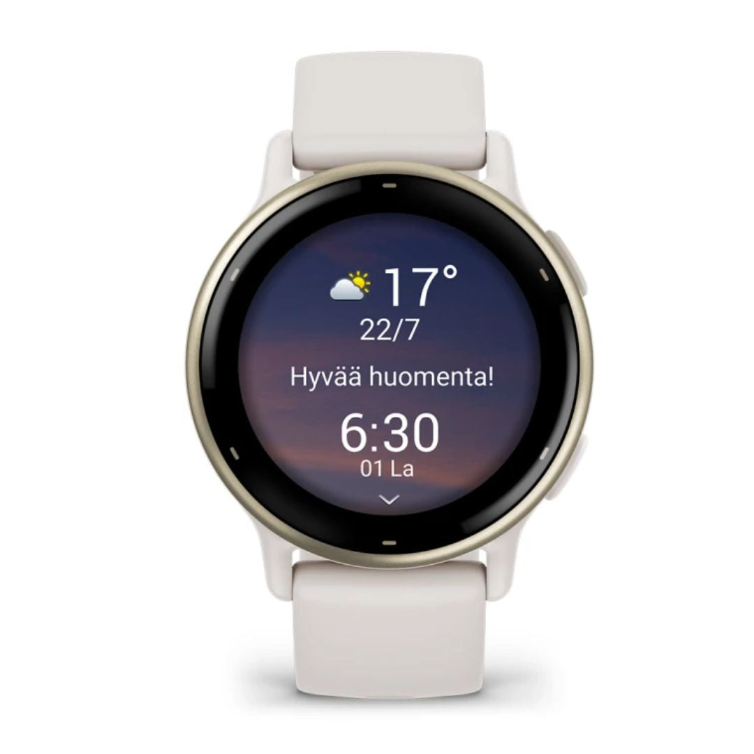 Garmin Vivoactive 5, vaalea kulta ja norsunluunvalkoinen, 42 mm, Amoled monilajiälykello 010-02862-11