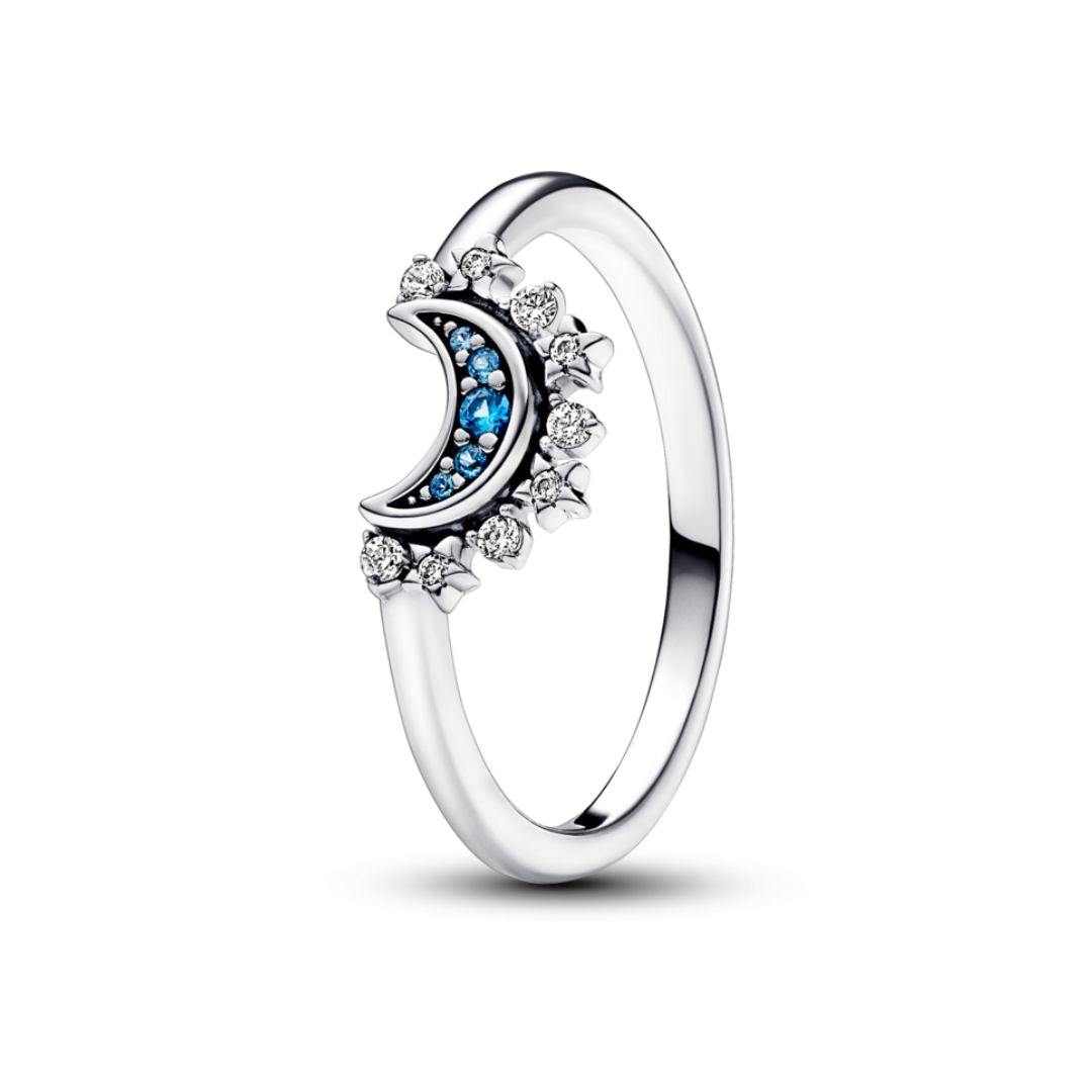 Pandora Celestial Blue Sparkling Moon sormus, hopea, 192675C01