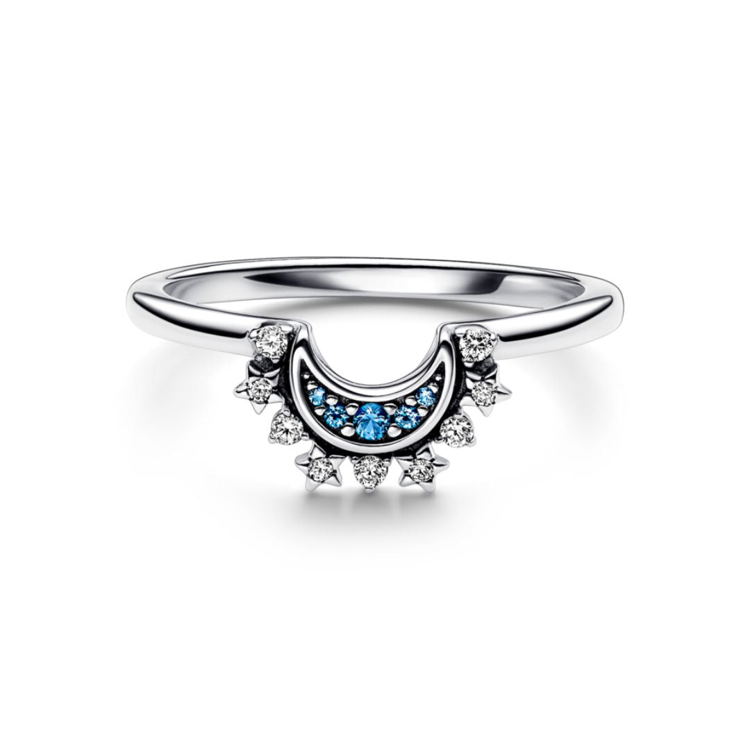 Pandora Celestial Blue Sparkling Moon sormus, hopea, 192675C01