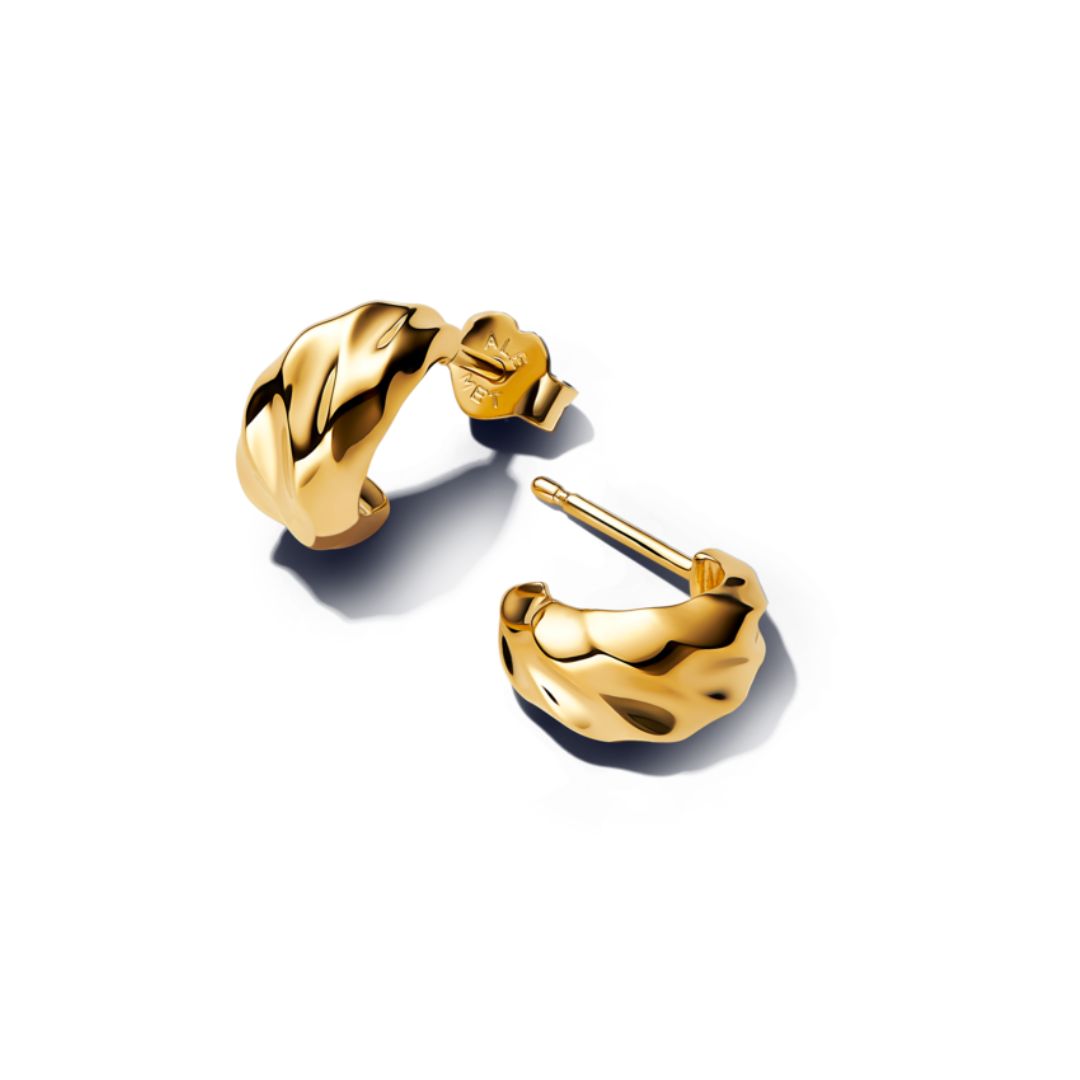 Pandora Essence Rippled Open Hoop Earrings, Yellow Gold Plated, 263873
