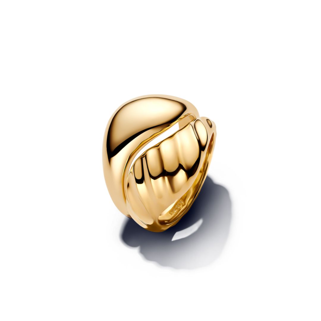 Pandora Essence Rippled Stacking Ring, Set of 2, Yellow Gold