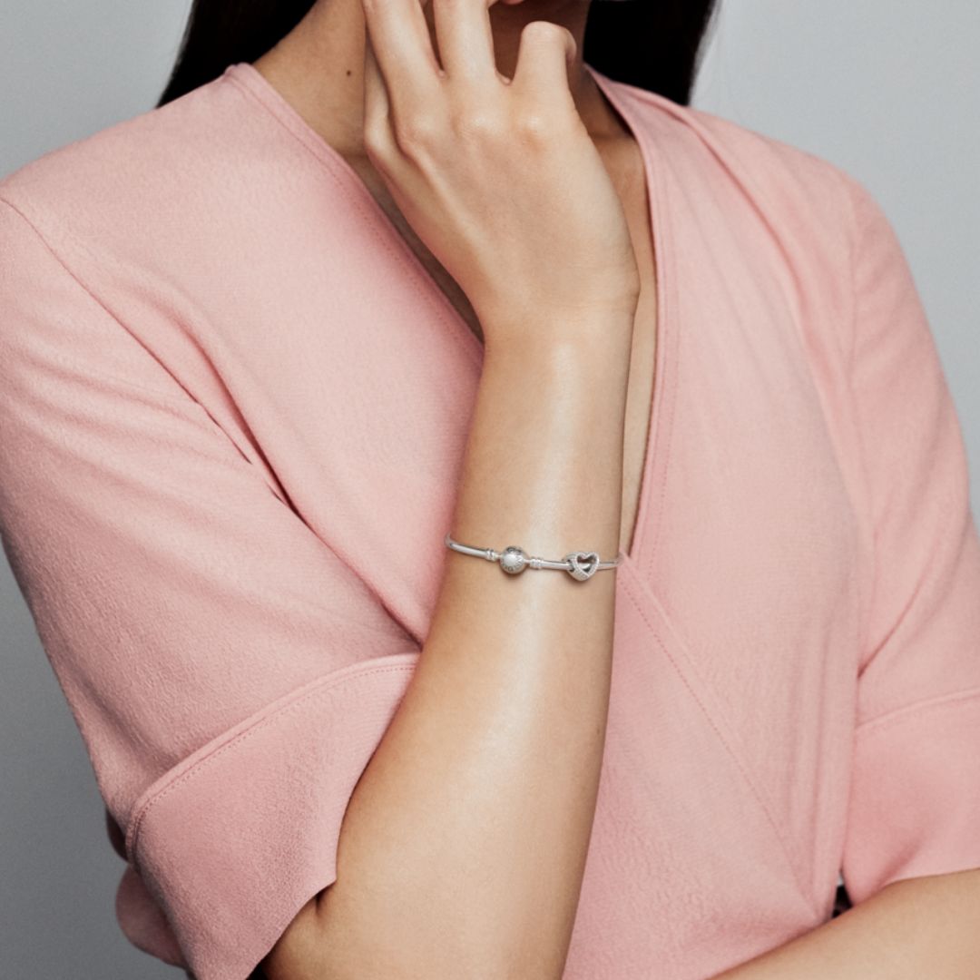 Pandora Moments Beaded Open Heart hela, hopea, 797516
