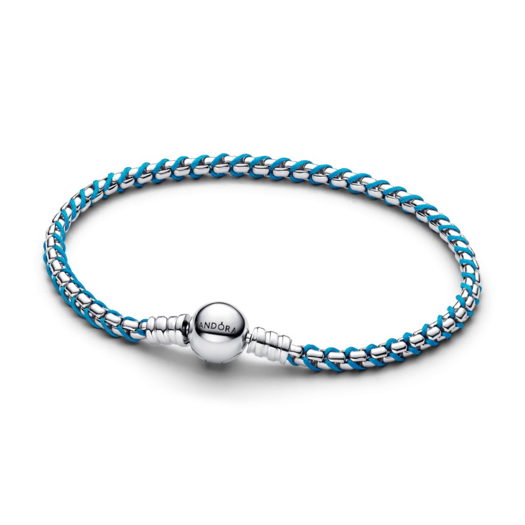 Pandora Moments Blue Cord Snake Chain Bracelet, Silver, 593816C01