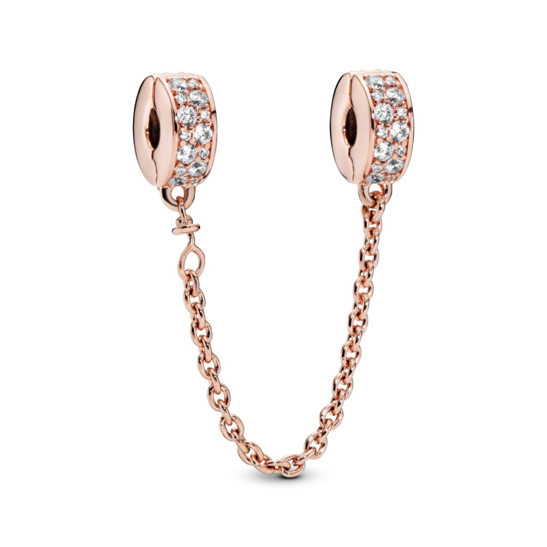 Pandora Moments Clear Pavé Safety Chain Charm, Rose Gold-Plated, 78632