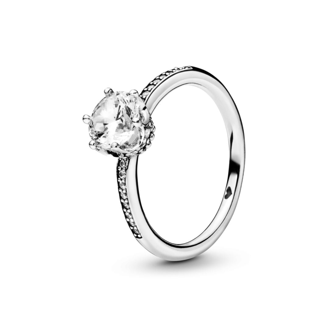 Pandora Moments Clear Sparkling Crown Solitaire Ring, Silver, 198289CZ