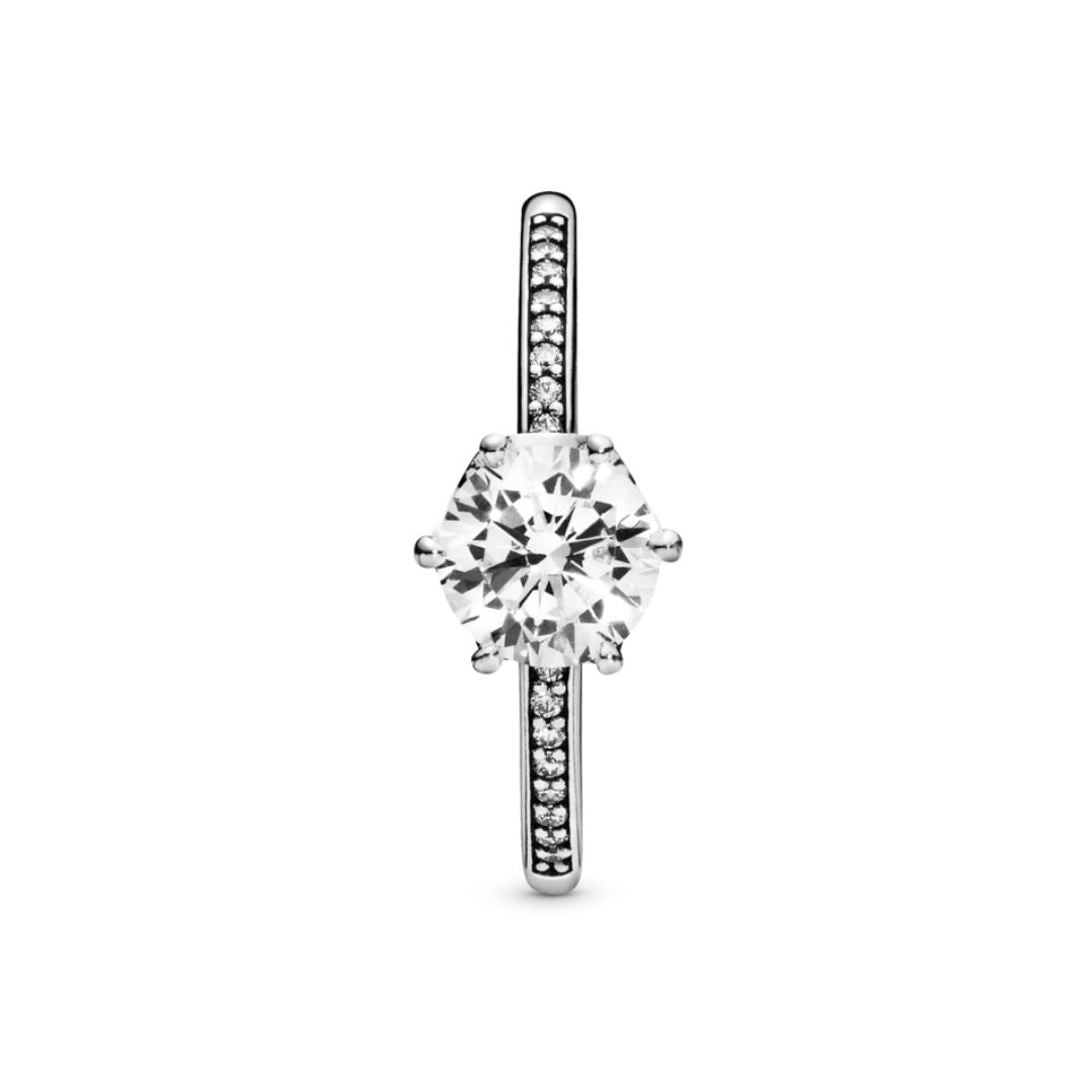 Pandora Moments Clear Sparkling Crown Solitaire sormus, hopea, 198289CZ