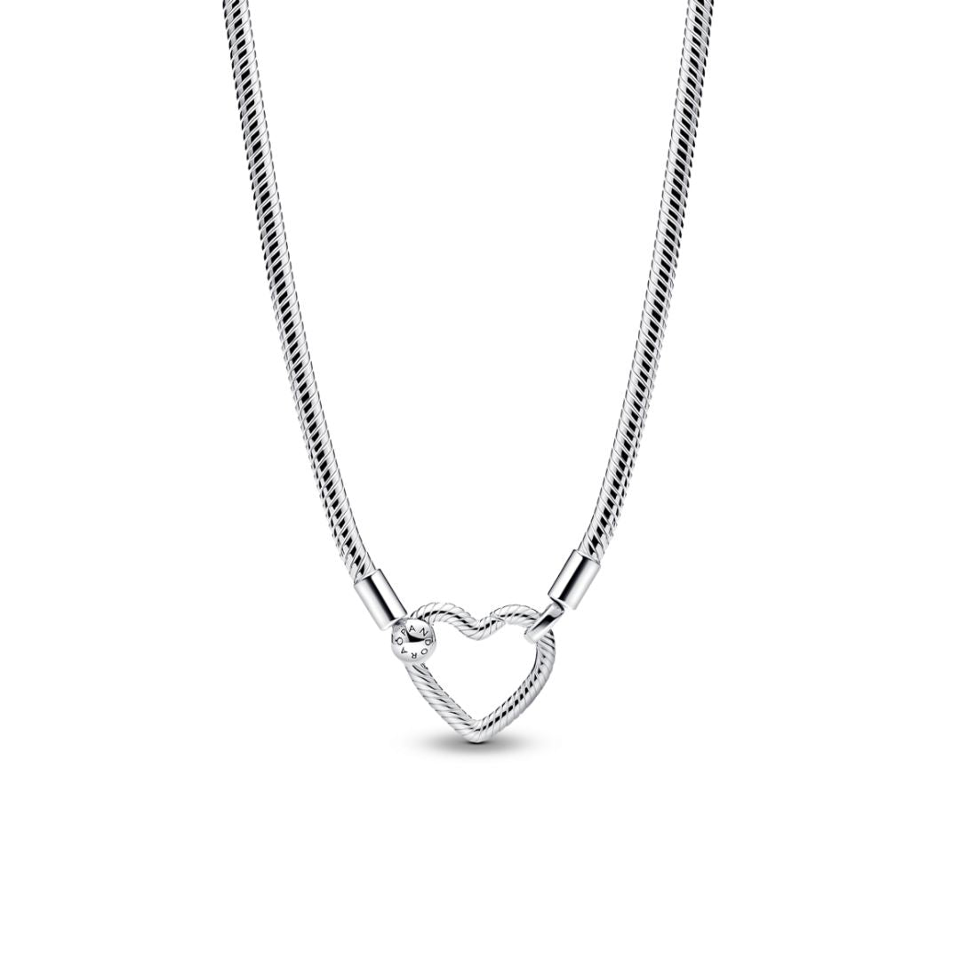 Pandora Moments Heart Closure Snake Chain Necklace, Silver, 393377C00-