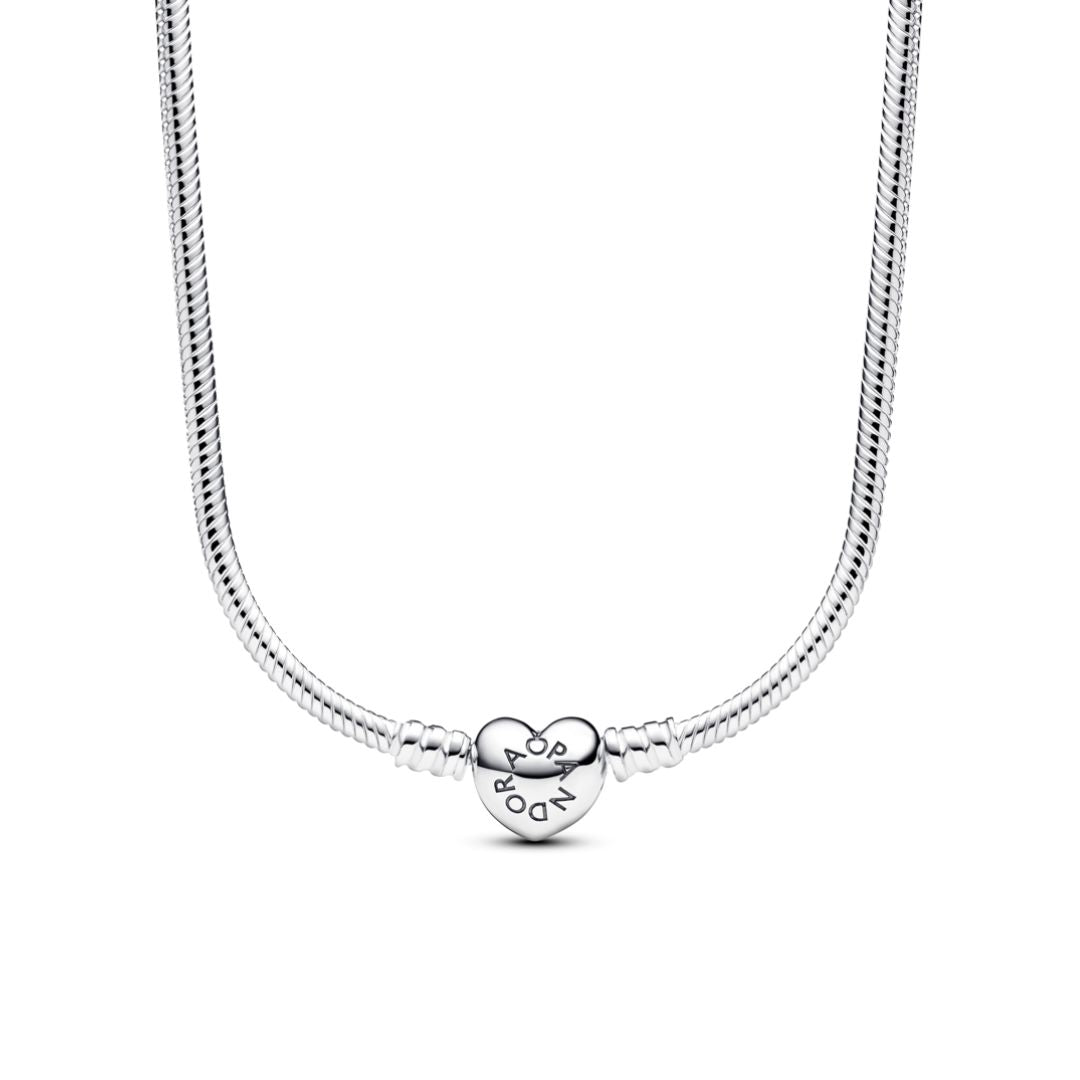 Pandora Moments Moments Heart Clasp Snake Chain Necklace, Silver, 3930