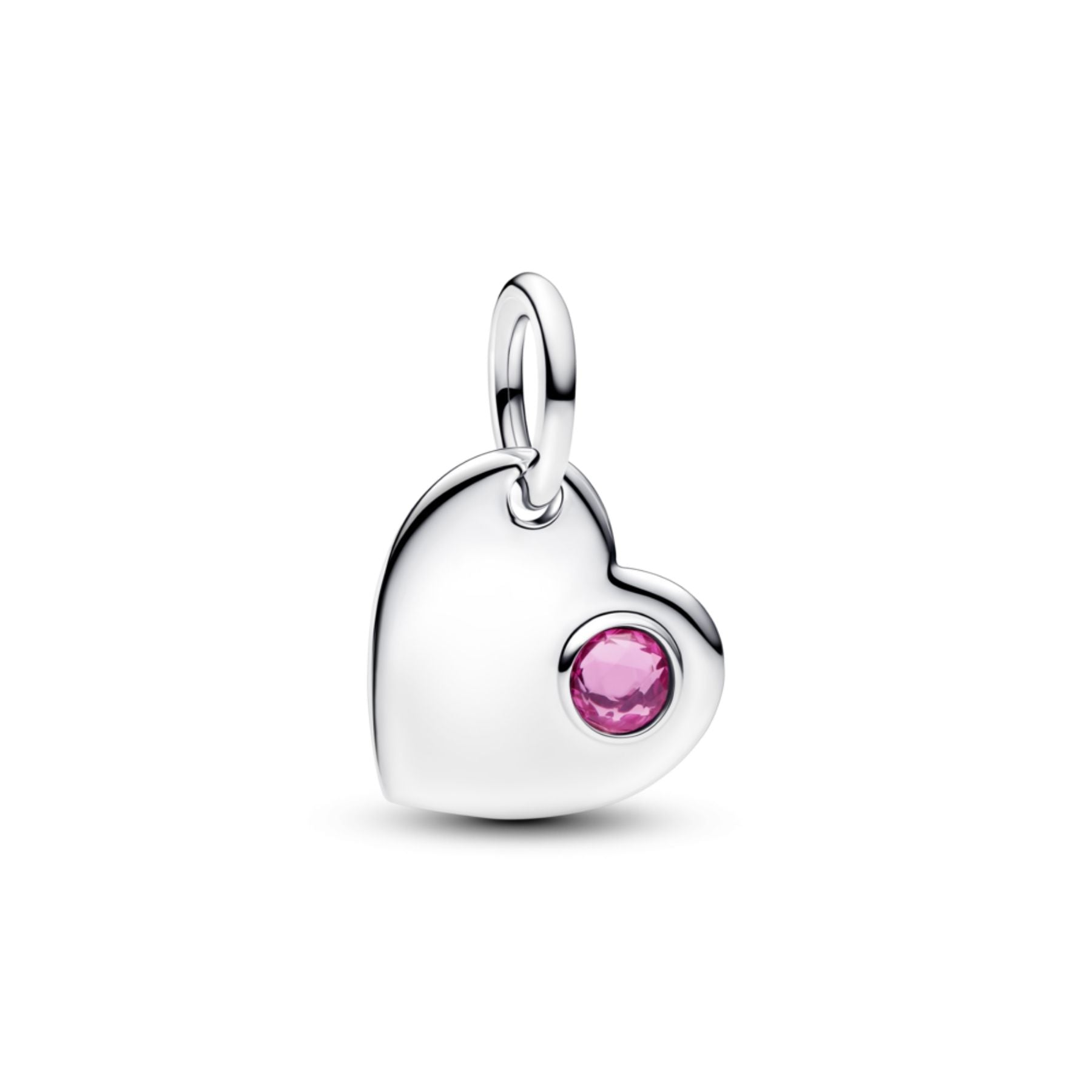 Pandora Moments October Engravable Pink Stone Heart Charm, Silver, 794
