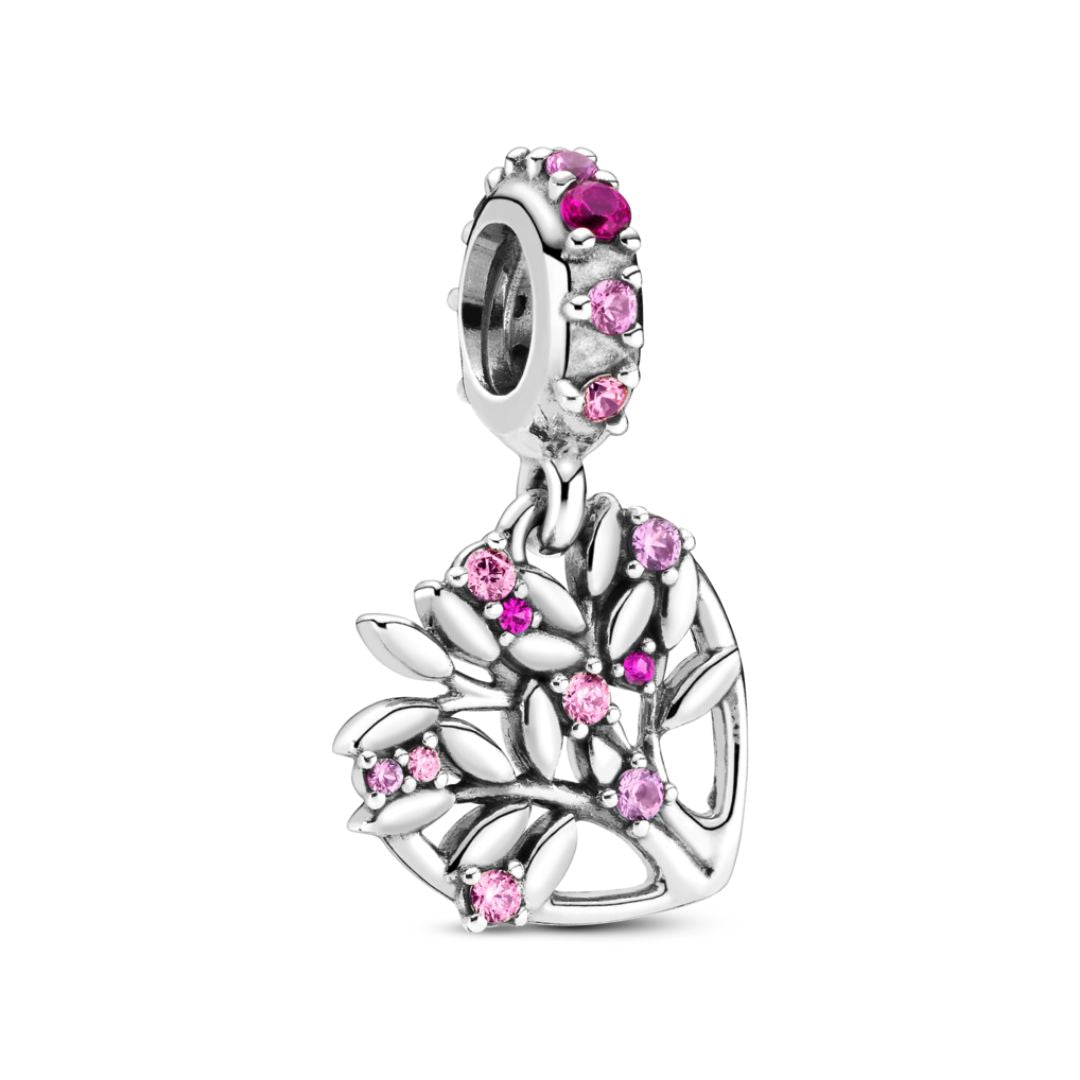 Pandora チャーム シルバー マザーオブパール ハート ファミリーツリー Pandora Moments Pink Heart Family Tree Charm, Silver, 799153C01