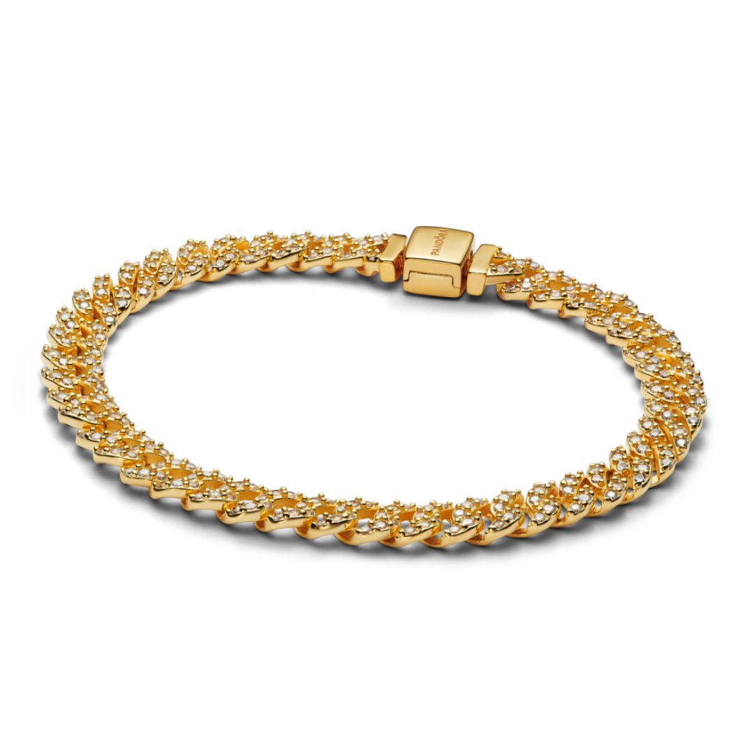 Pandora Timeless Pavé Cuban Chain bracelet, yellow gold plated, 563008