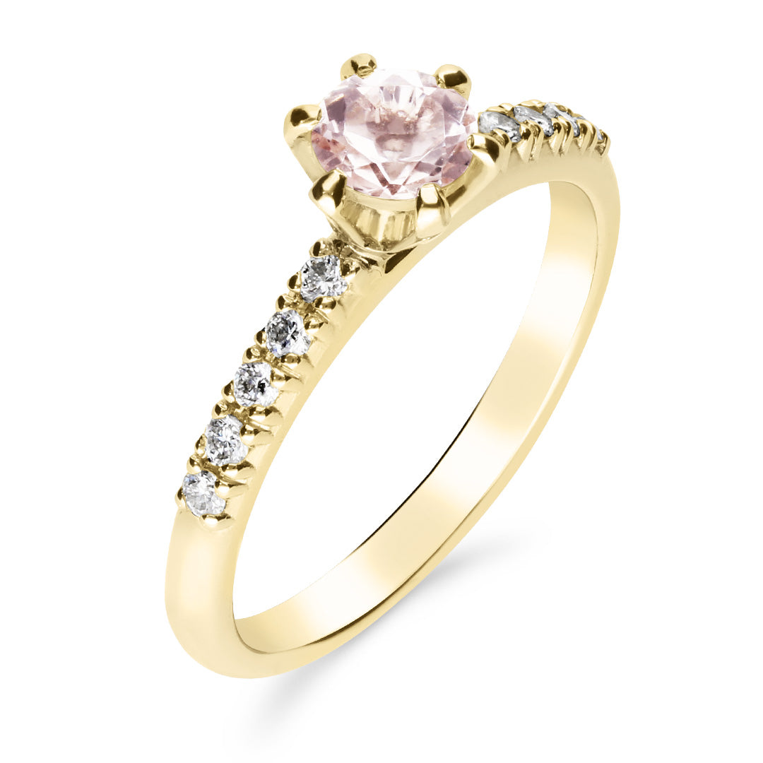 Silván Charlotte timanttisormus 0,20ct morganiitilla, 14K keltakultaa, Silván vihkisormukset