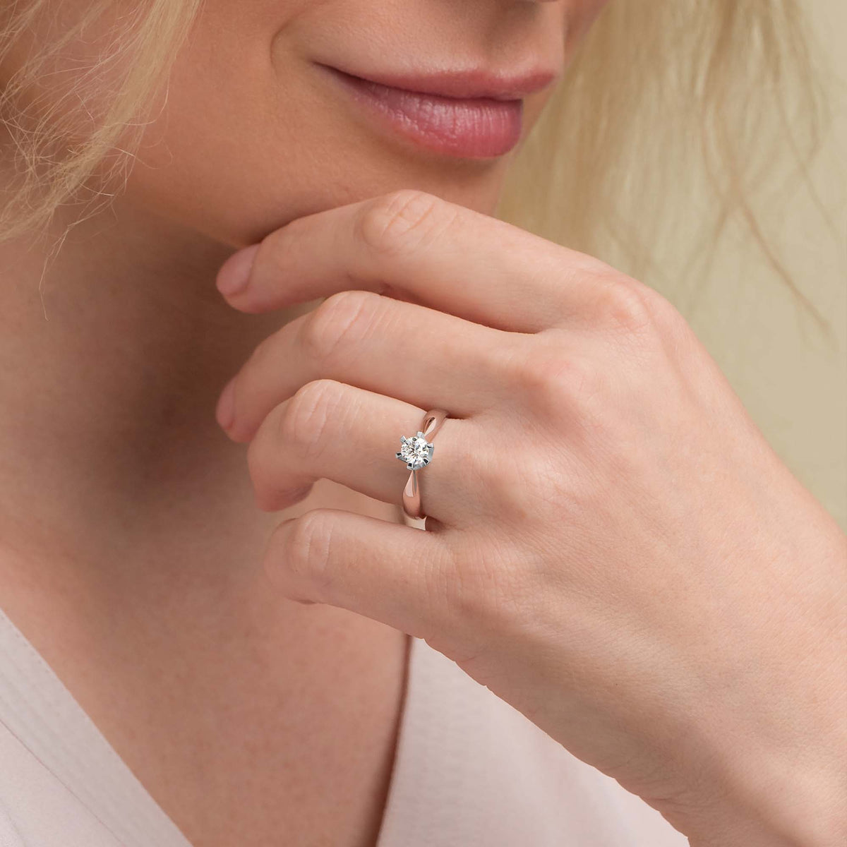 Silván Solitaire timanttisormus 0,50ct, 14K valko- ja rosekultaa, Silván vihkisormukset