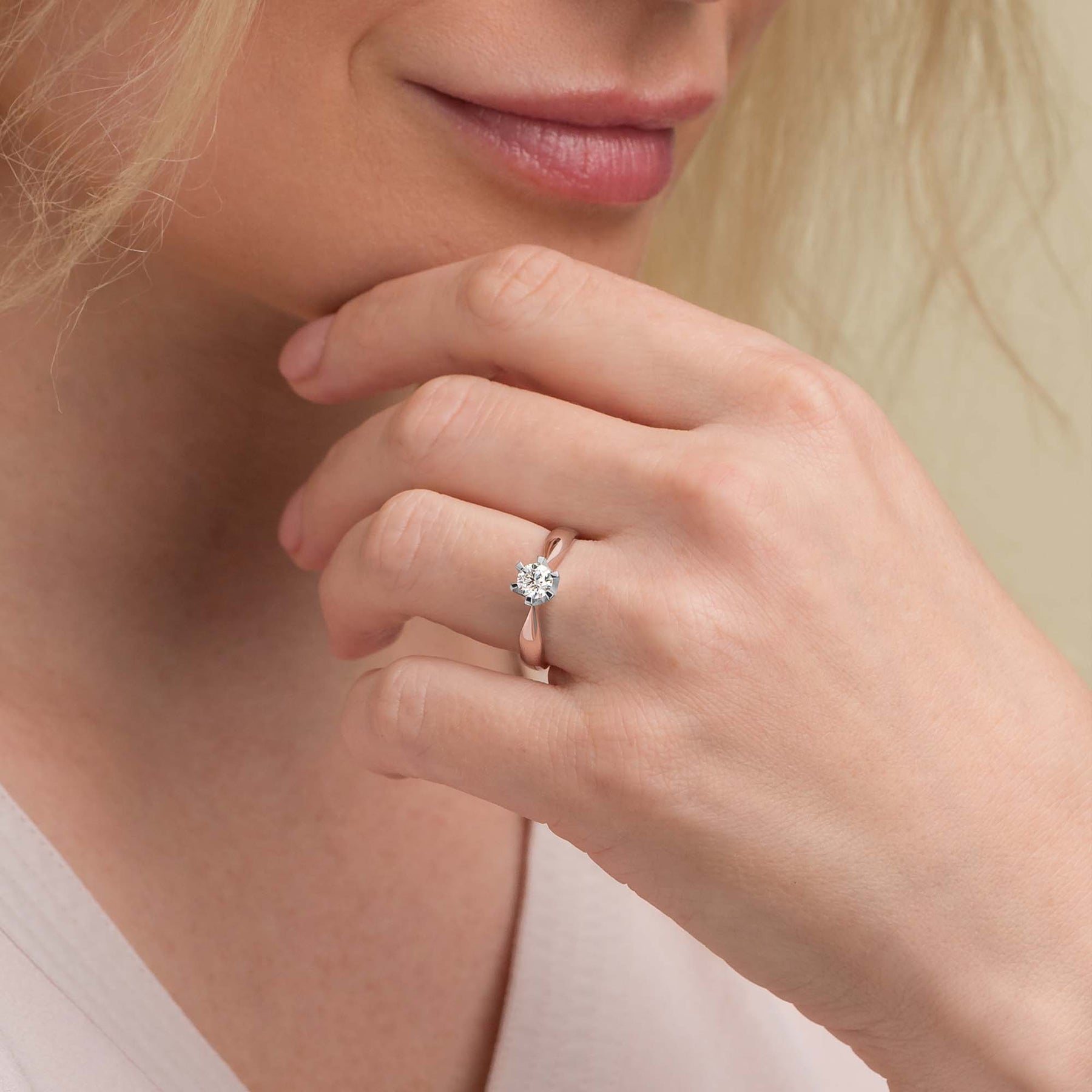Silván Solitaire timanttisormus 0,50ct, 14K valko- ja rosekultaa, Silván vihkisormukset