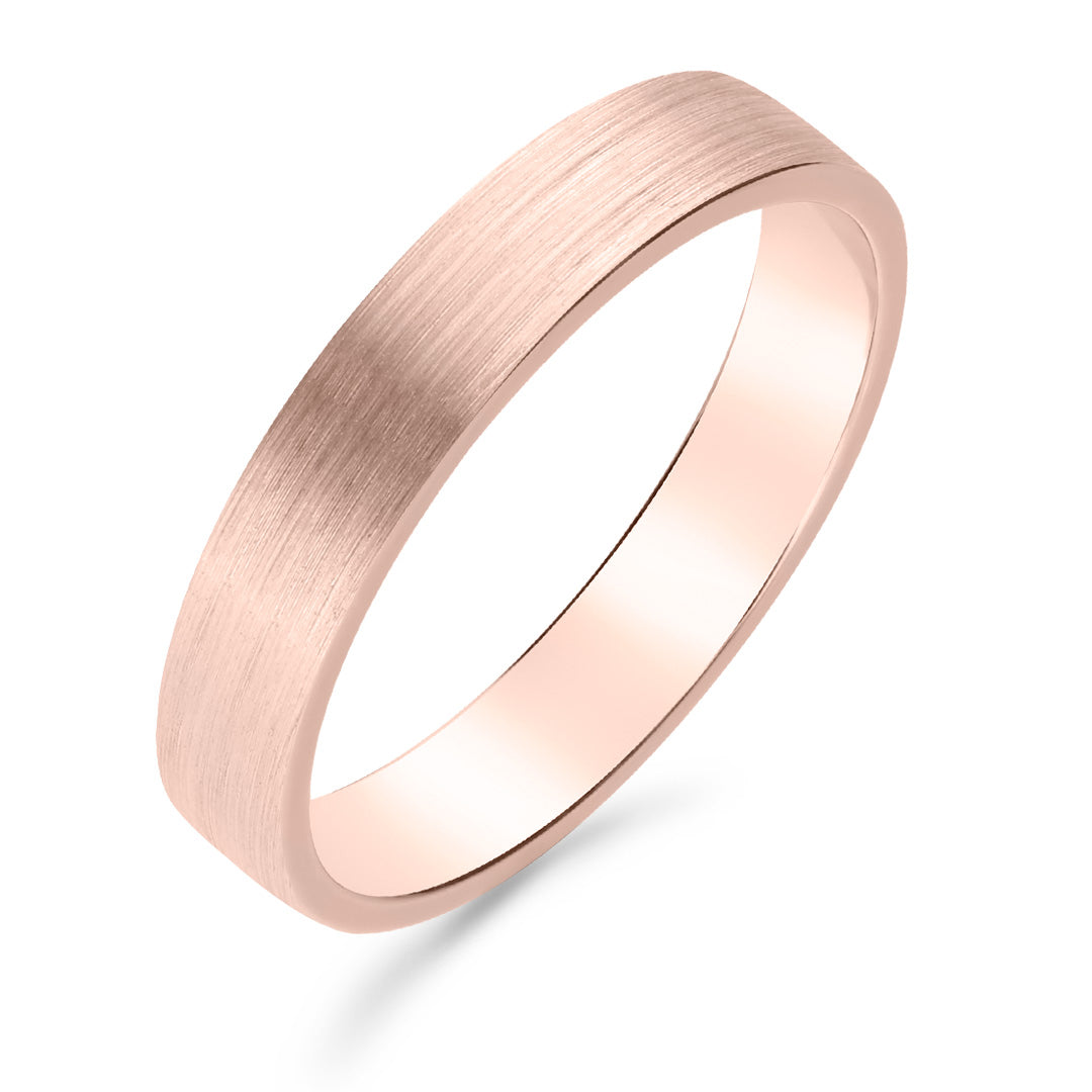 Silván kihlasormus, harjattu pinta 4mm flakka, 14K rosekultaa, Silván kihlasormukset