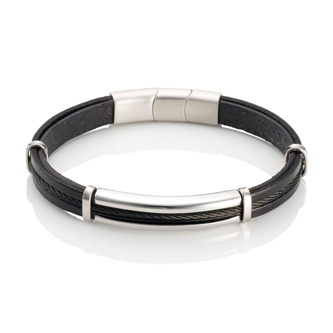Stelle Leather Bracelet, Steel Pieces and Nylon Strap