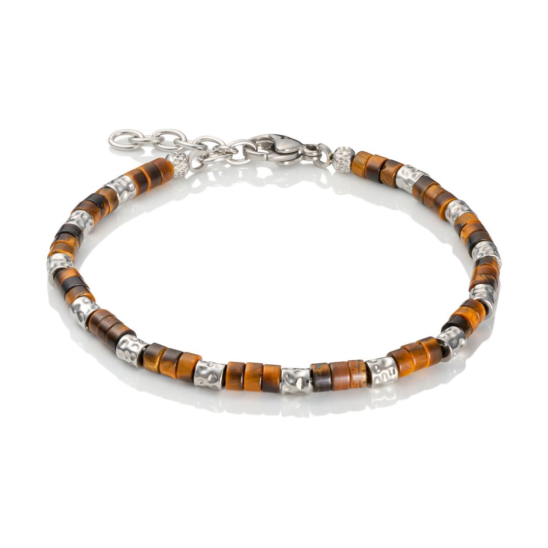 Stelle Bracelet, Steel Pieces and Tiger Eye Stone Pearls