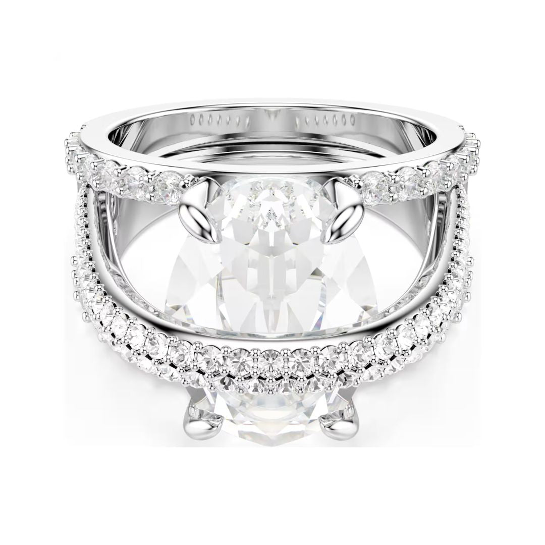Swarovski Hyperbola Ring, Rhodium Plated and White Crystals