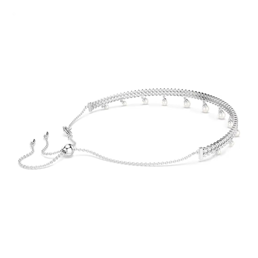 Swarovski x Ariana Grande Choker kaulakoru, vaalea metalli, kirkkaat kristallit ja valkoiset helmet, 5720865