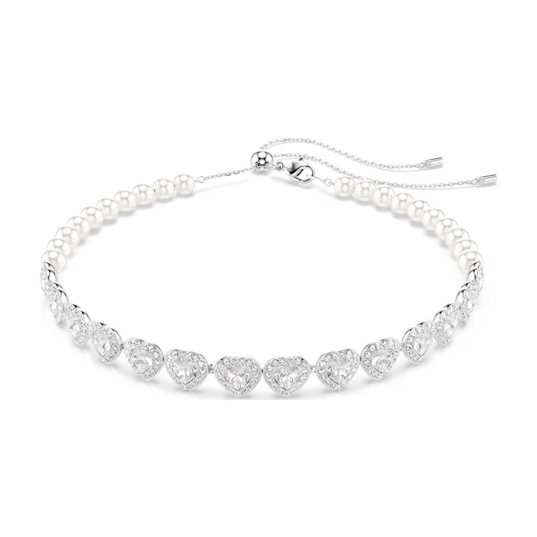 Swarovski x Ariana Grande Tennis Choker kaulakoru, vaalea metalli, kirkkaat kristallit ja valkoiset helmet, 5720861