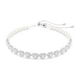 Swarovski x Ariana Grande Tennis Choker kaulakoru, vaalea metalli, kirkkaat kristallit ja valkoiset helmet, 5720861